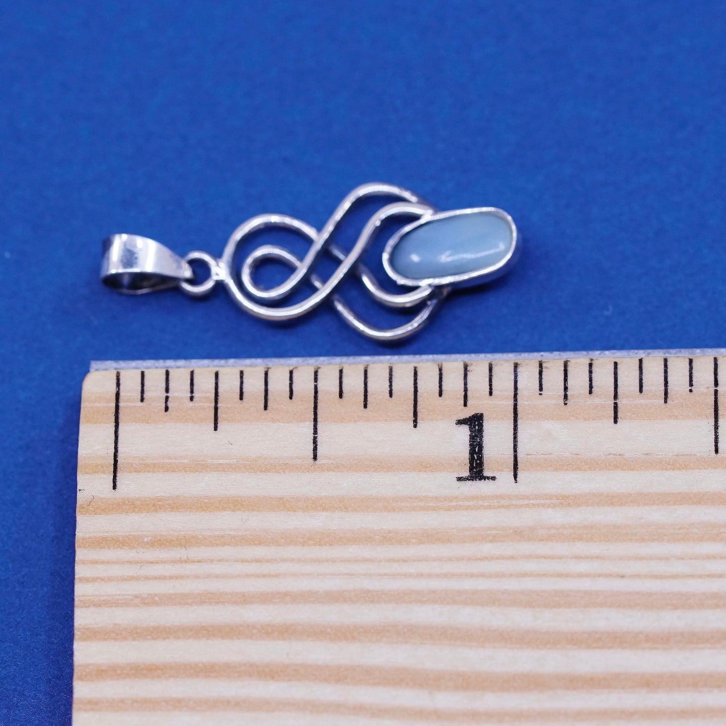 Vintage sterling silver handmade pendant, 925 charm with blue stone