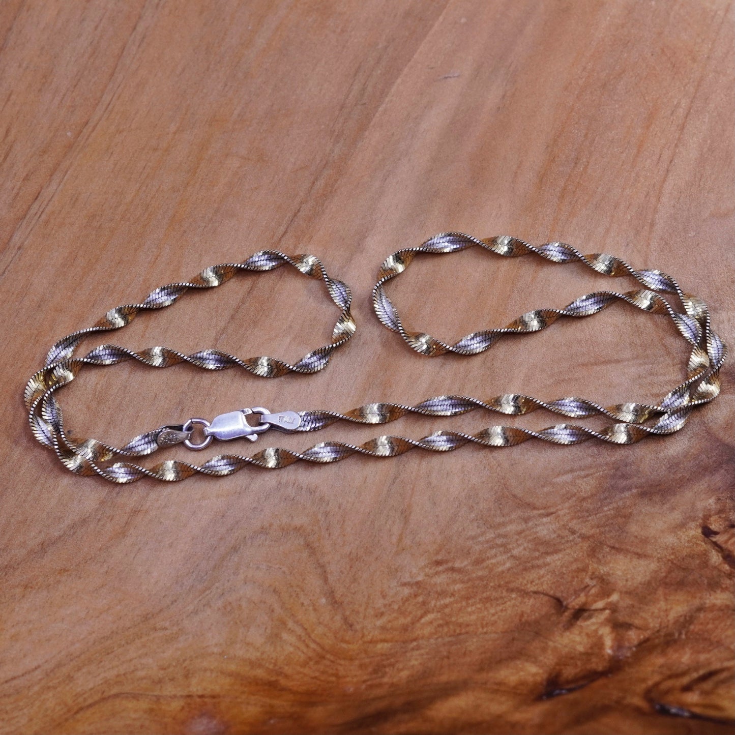 18”, Danecraft two tone Sterling silver necklace, 925 twisted herringbone chain