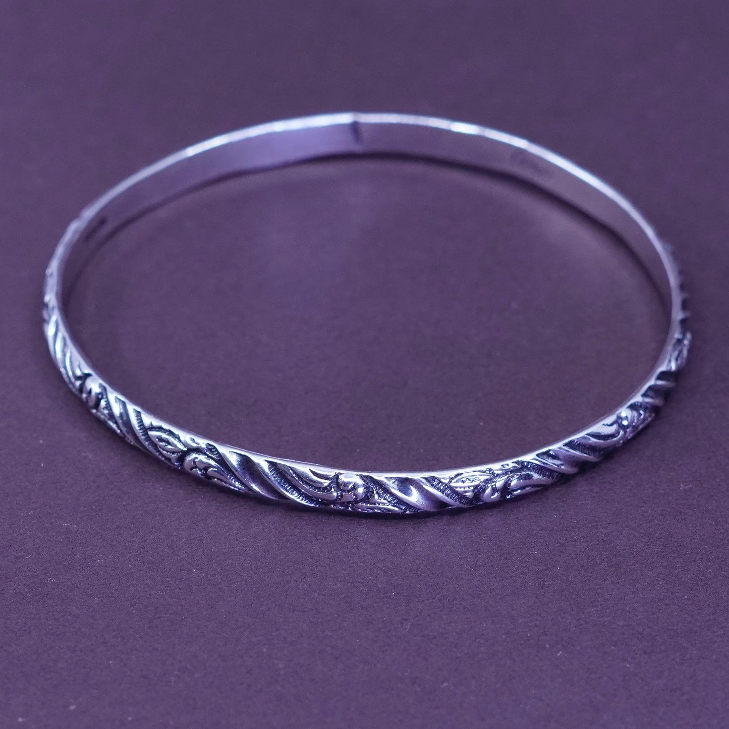 8”, vtg Coro Sterling silver handmade bracelet, 925 bangle with floral textured