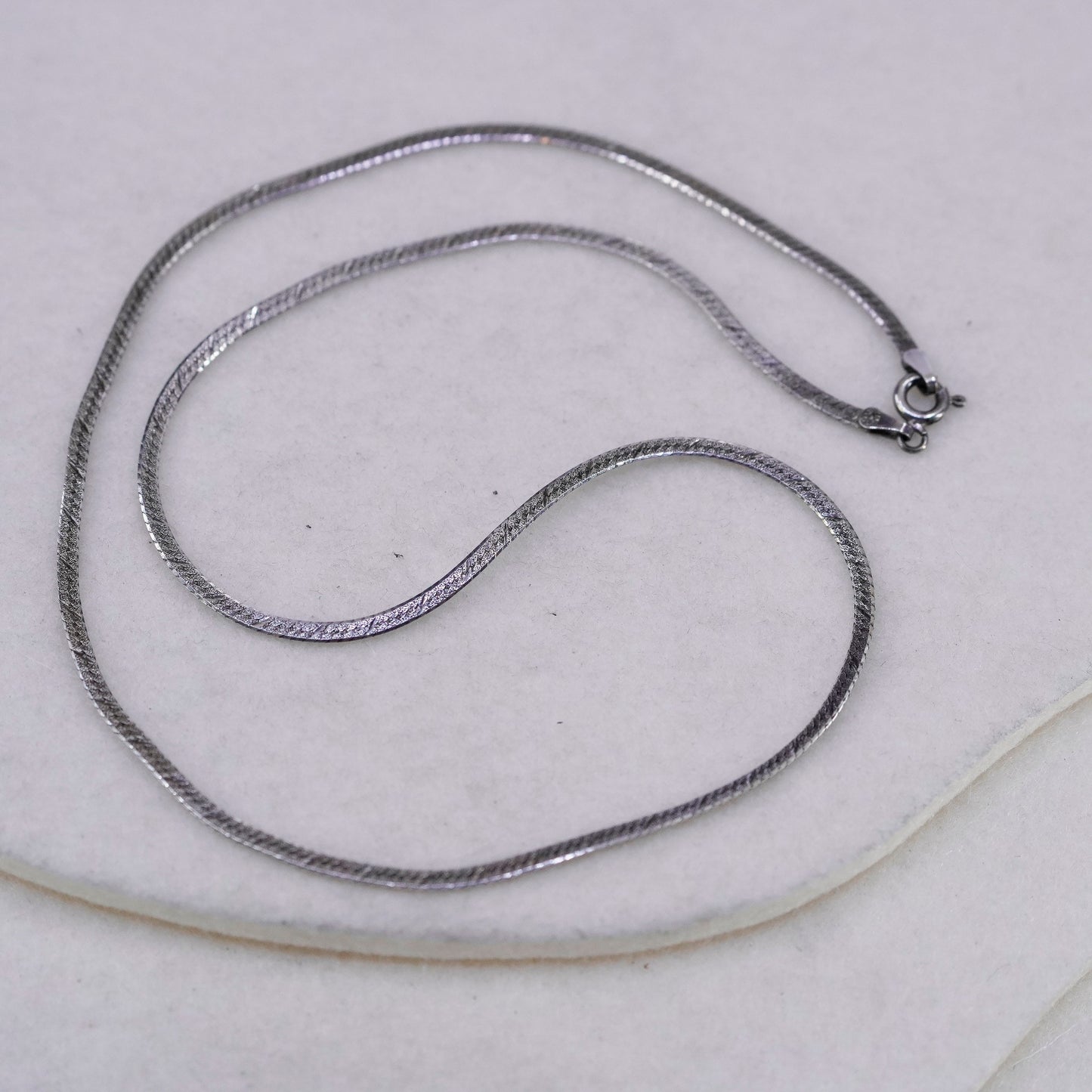 18” 2mm, vintage Italy Sterling 925 silver textured herringbone chain necklace