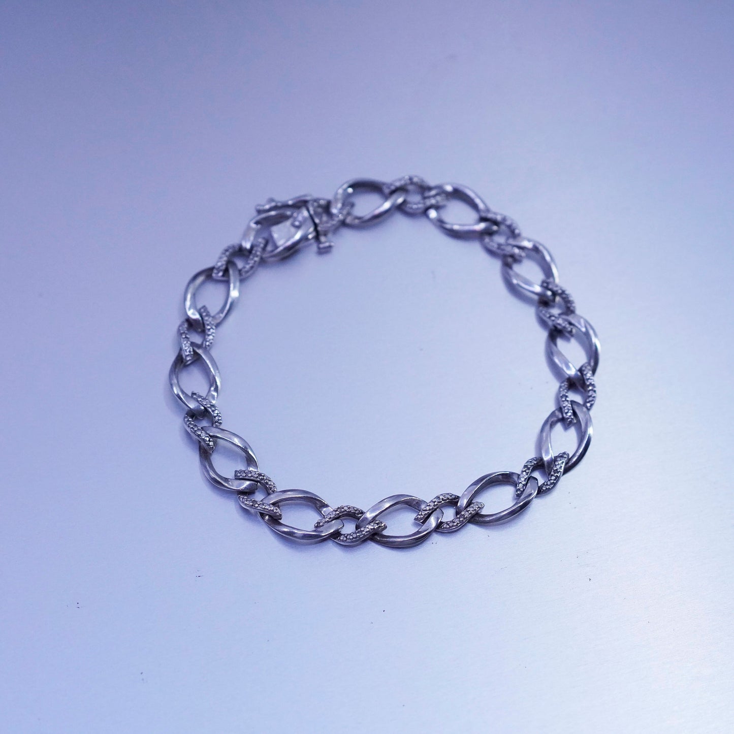 6.75”, Italy Sterling 925 silver handmade bracelet, men’s bold figaro chain
