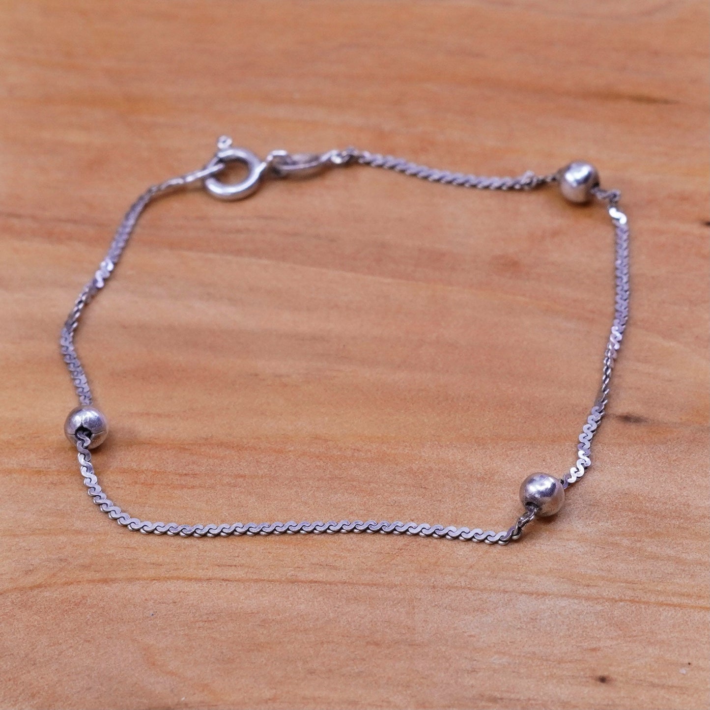 7.25”, Sterling 925 silver handmade s link bracelet with beads details