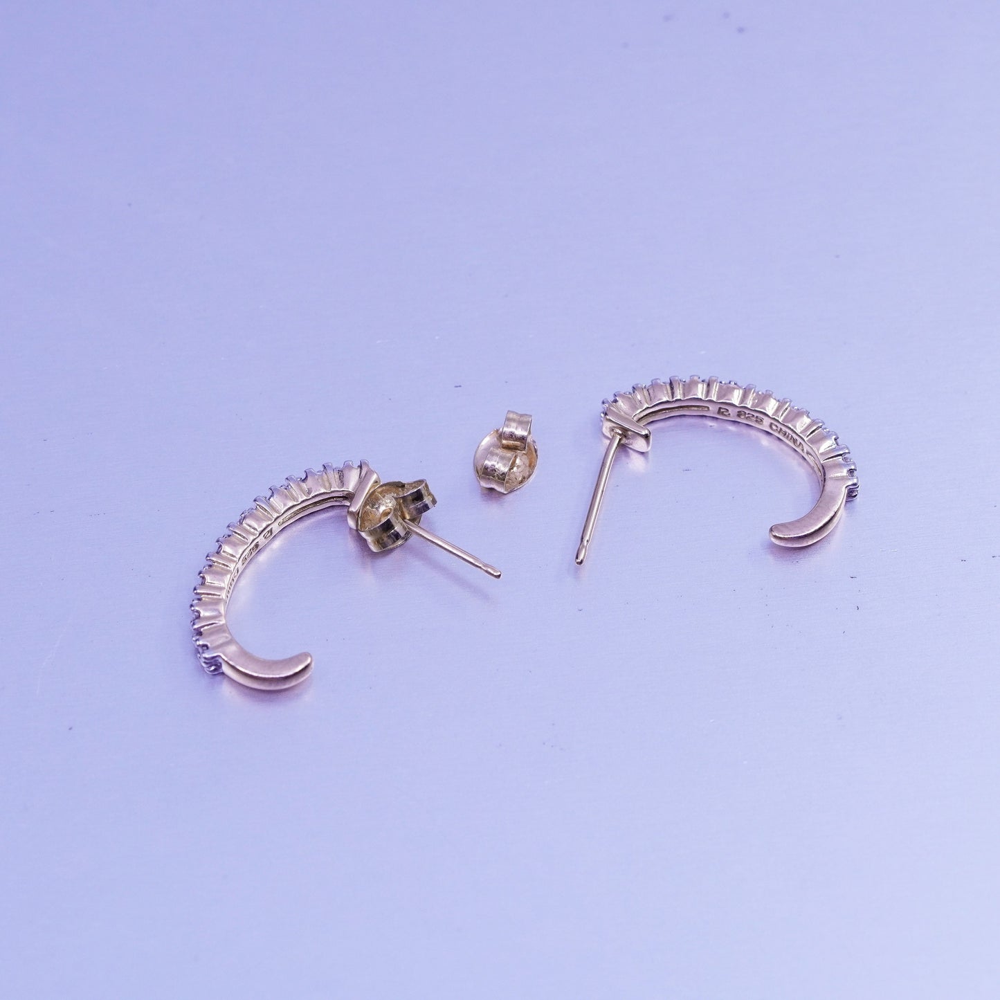 0.75”, vermeil gold over Sterling silver earrings, 925 hoops with diamond