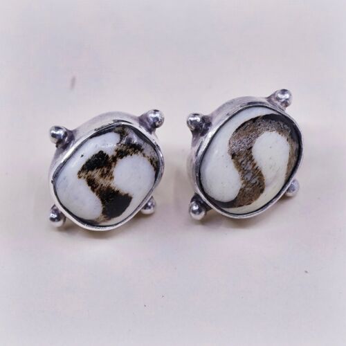 Vintage Sajen Sterling Silver Handmade Earrings, 925 Silver Studs W/ Medallion