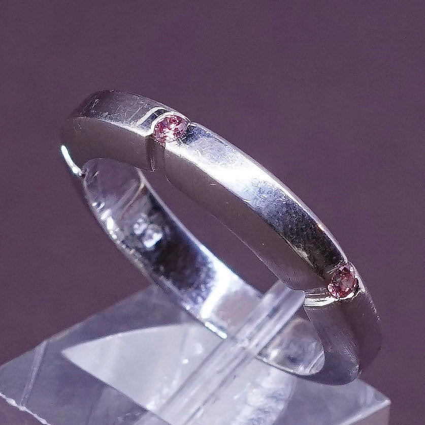 sz 8.5, vtg GB Sterling silver handmade ring, modern 925 w/ pink Quartz