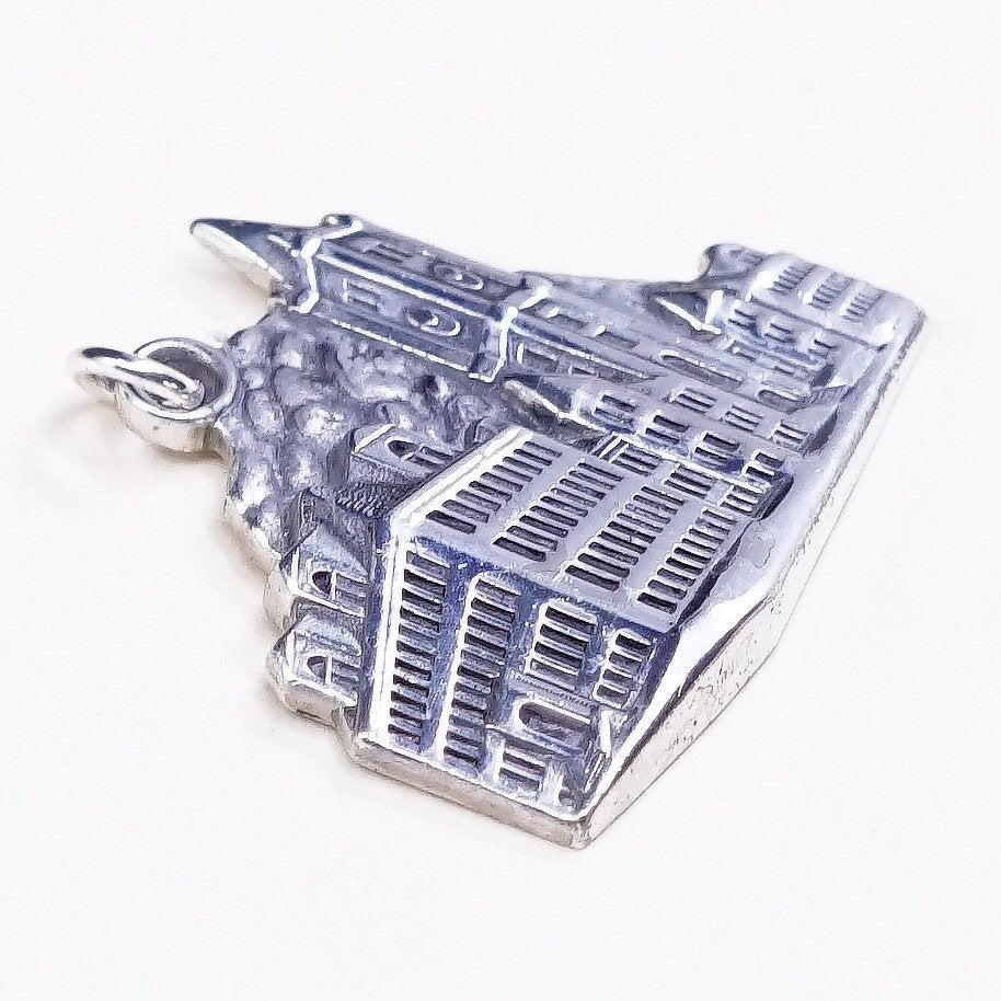vtg Jostens Sterling silver city view pendant, 925 silver building charm