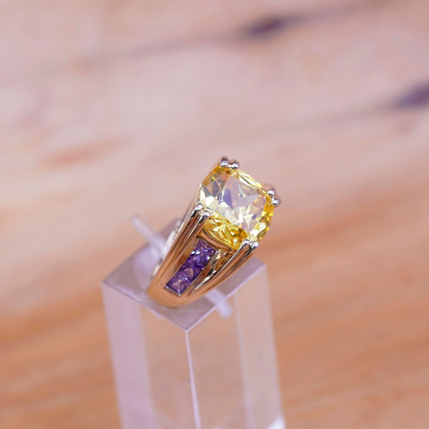 Size 6, vermeil gold over Sterling silver handmade ring, modern 925 citrine