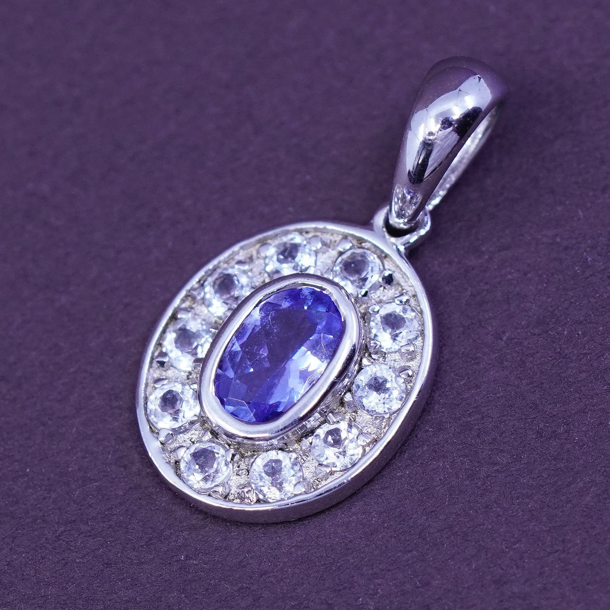 Vintage Sterling silver handmade pendant, 925 charm with amethyst and Cz