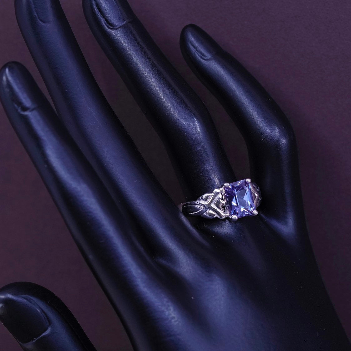 Size 7.5, Sterling silver statement ring, 925 with square amethyst stone