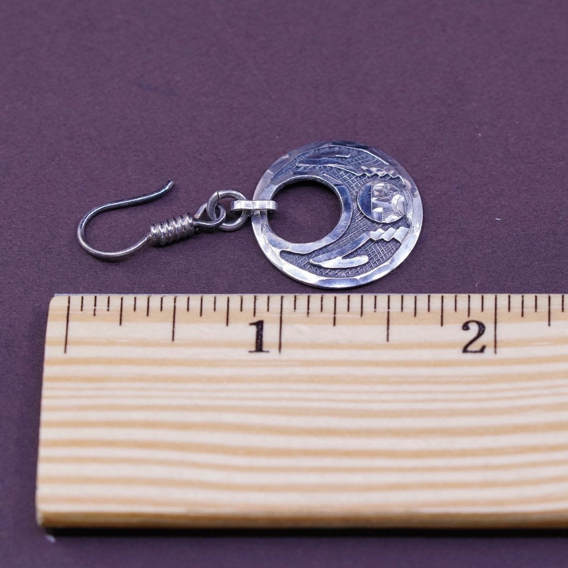 vtg MBCMO Sterling silver handmade earrings, Mexico 925 w/ circle drops, MBCMO