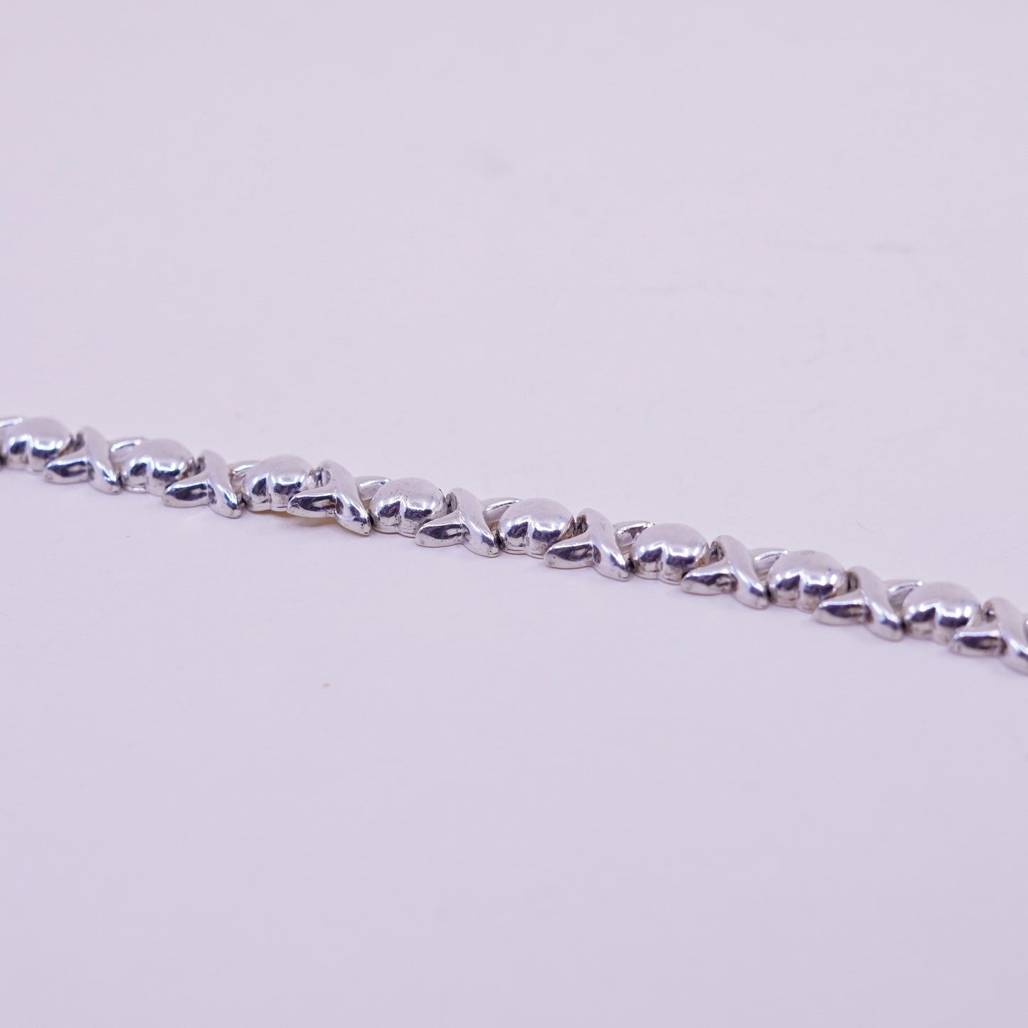 8”, Vintage sterling silver tennis bracelet, 925 heart XOXO link chain