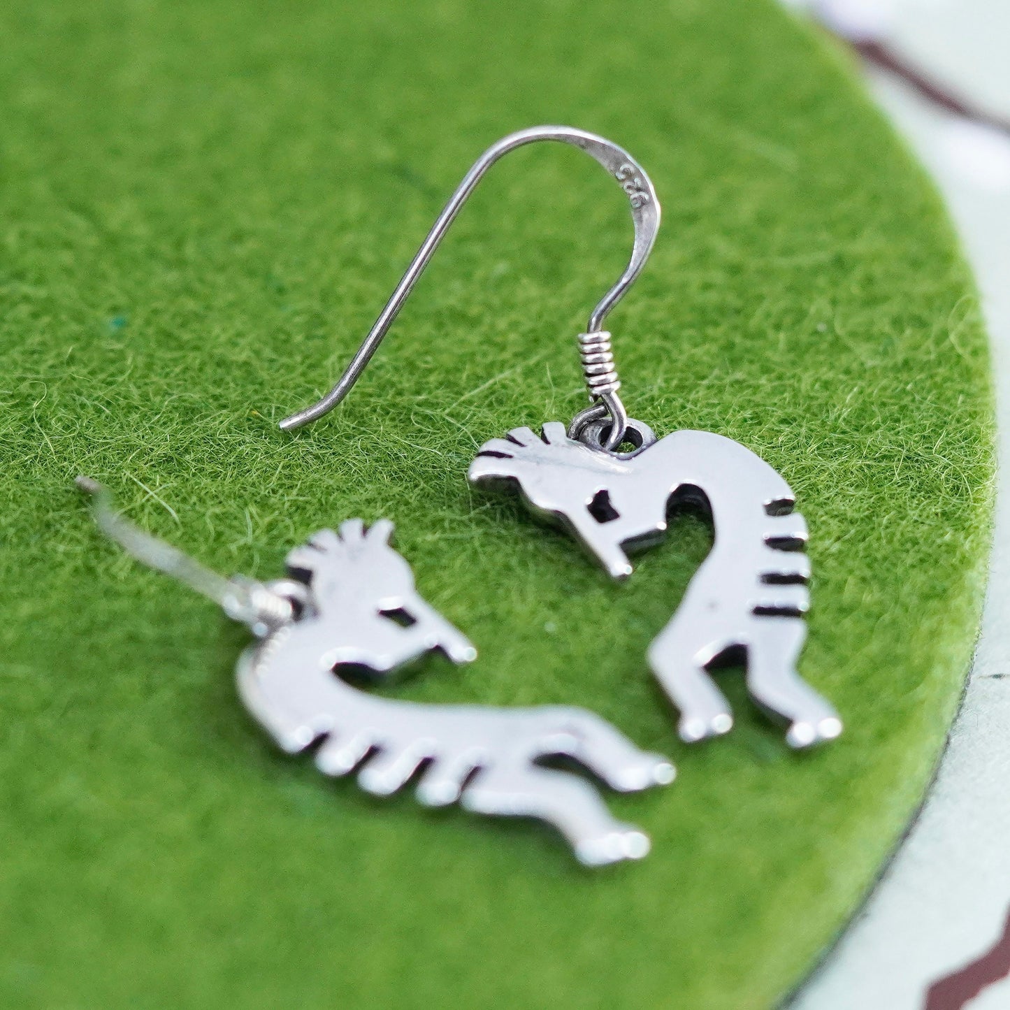 Vintage Native American Sterling silver handmade earrings 925 kokopelli dangles