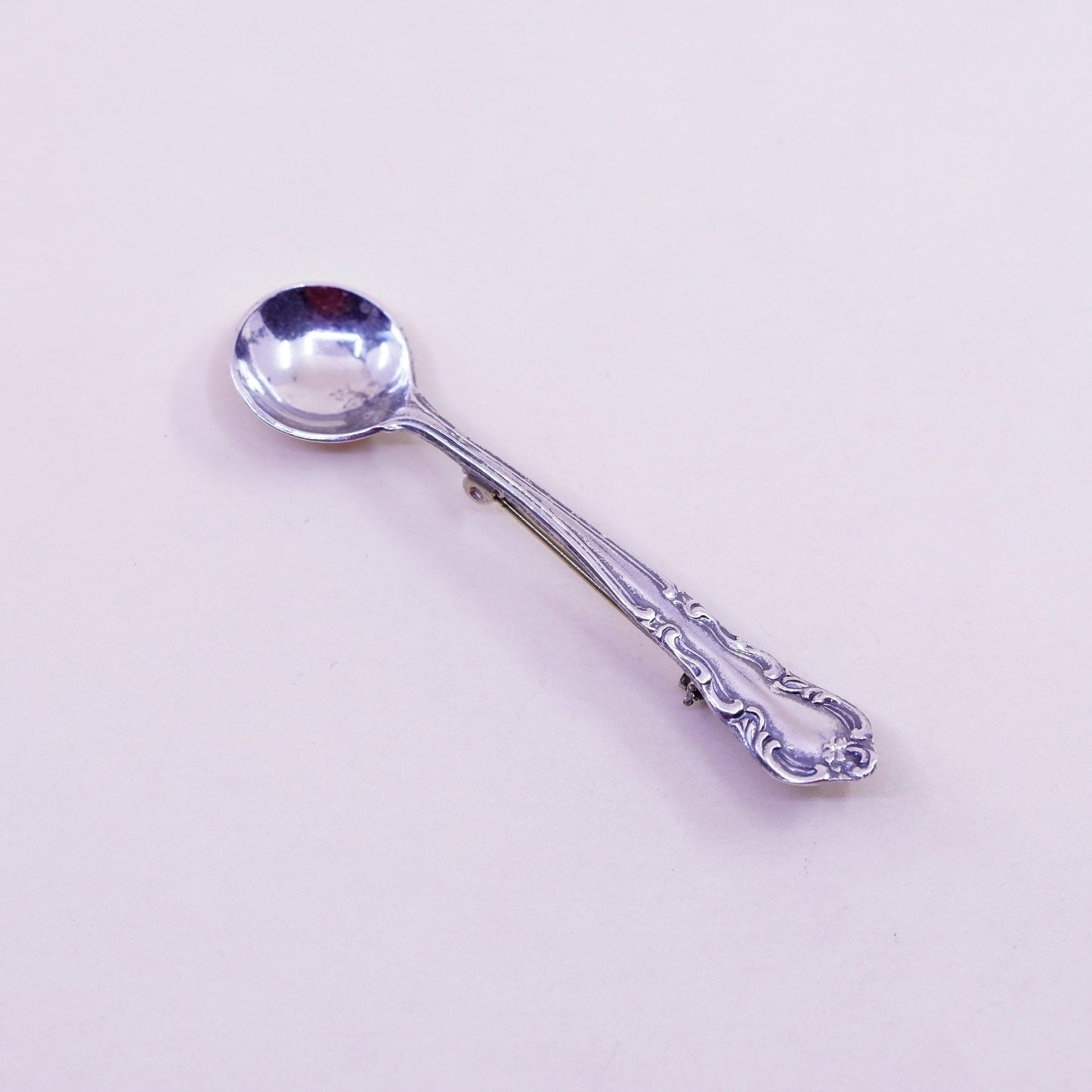 Vintage sterling silver handmade brooch, 925 spoon pin