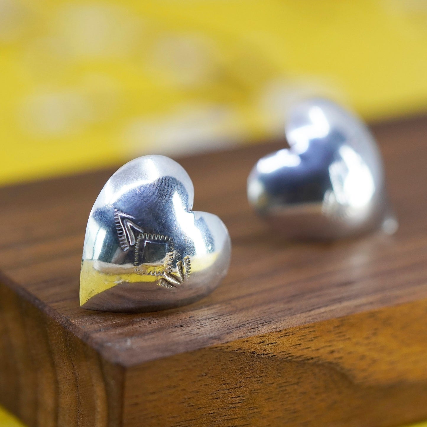 Native American Sterling silver handmade clip on, 925 heart earrings