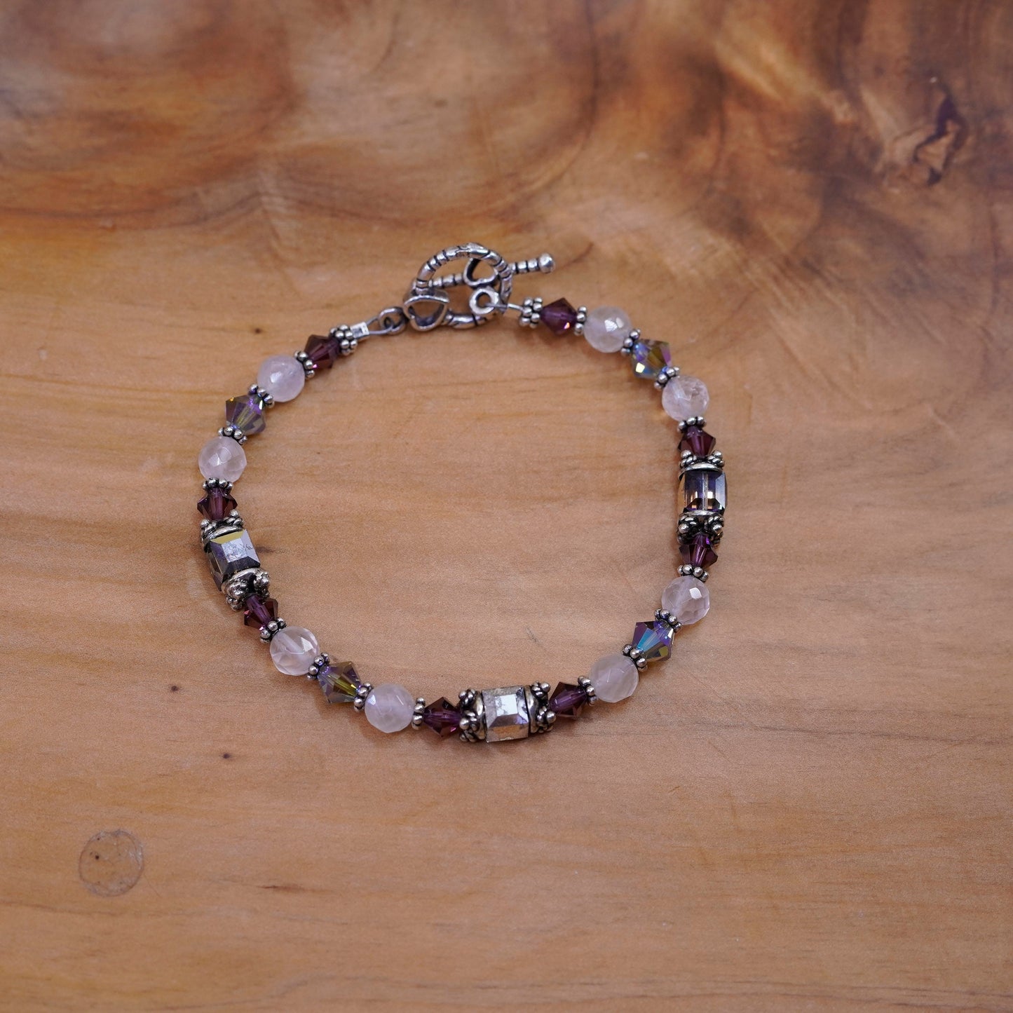 7”, Vintage Sterling silver handmade bracelet, moonstone crystal beads chain