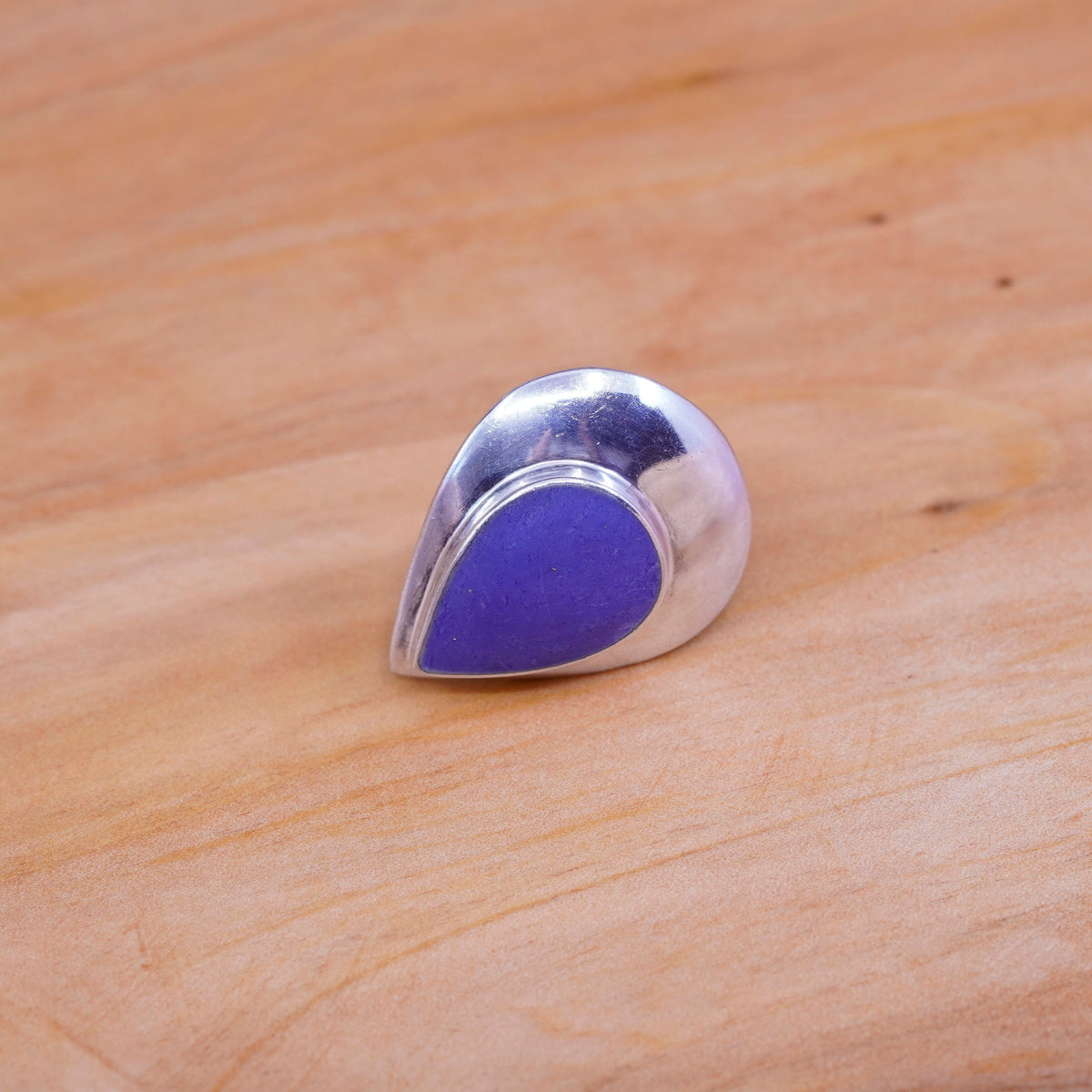 Sterling silver handmade earrings, Mexico 925 teardrop studs with lapis lazuli