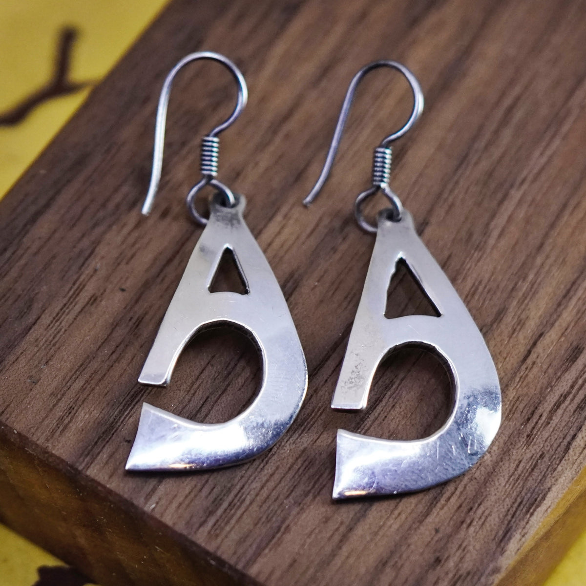 Vintage mexico Sterling 925 silver handmade earrings with initial “A”