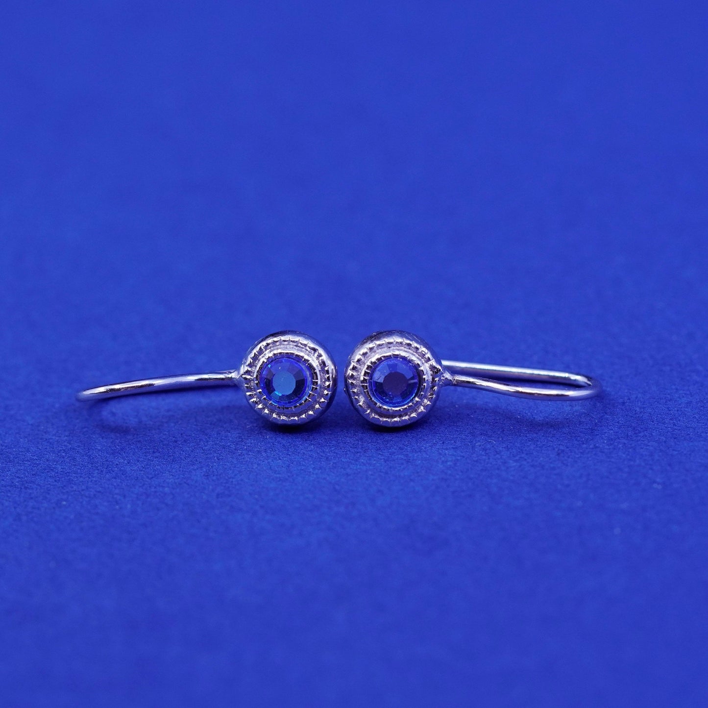 Vintage sterling 925 silver handmade earrings with blue glass Crystal