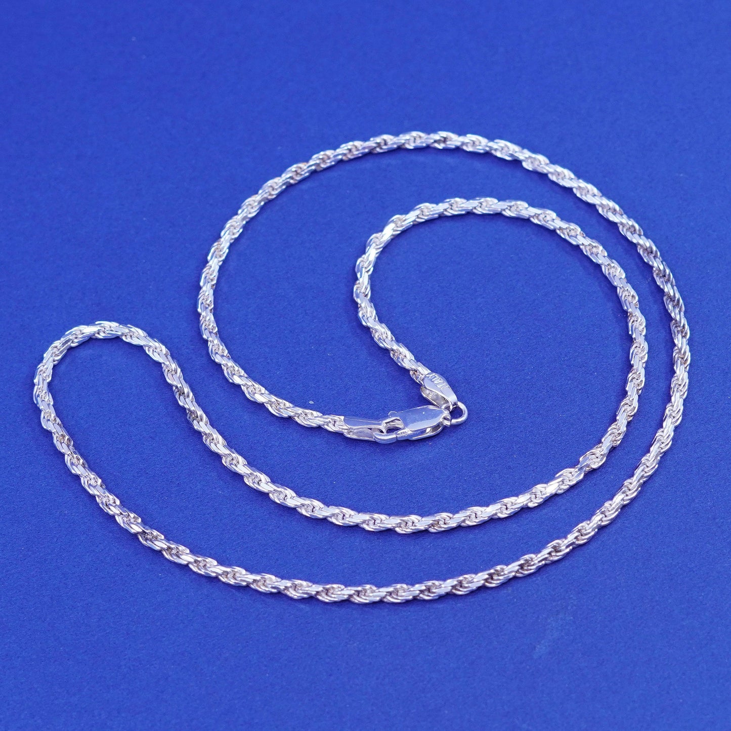 20”, 3mm, vintage Sterling silver handmade necklace, 925 diamond cut rope chain