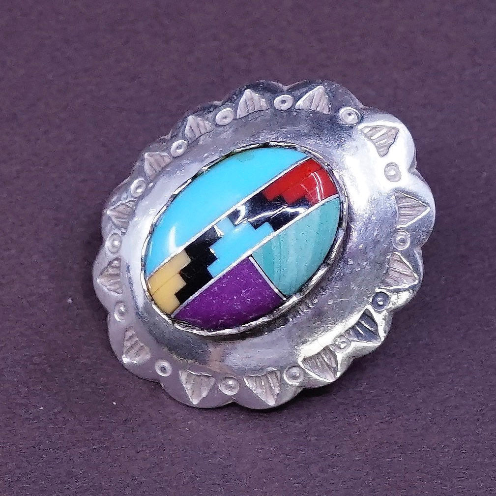 Zuni Native American Sterling silver handmade earrings, 925 w/ turquoise studs