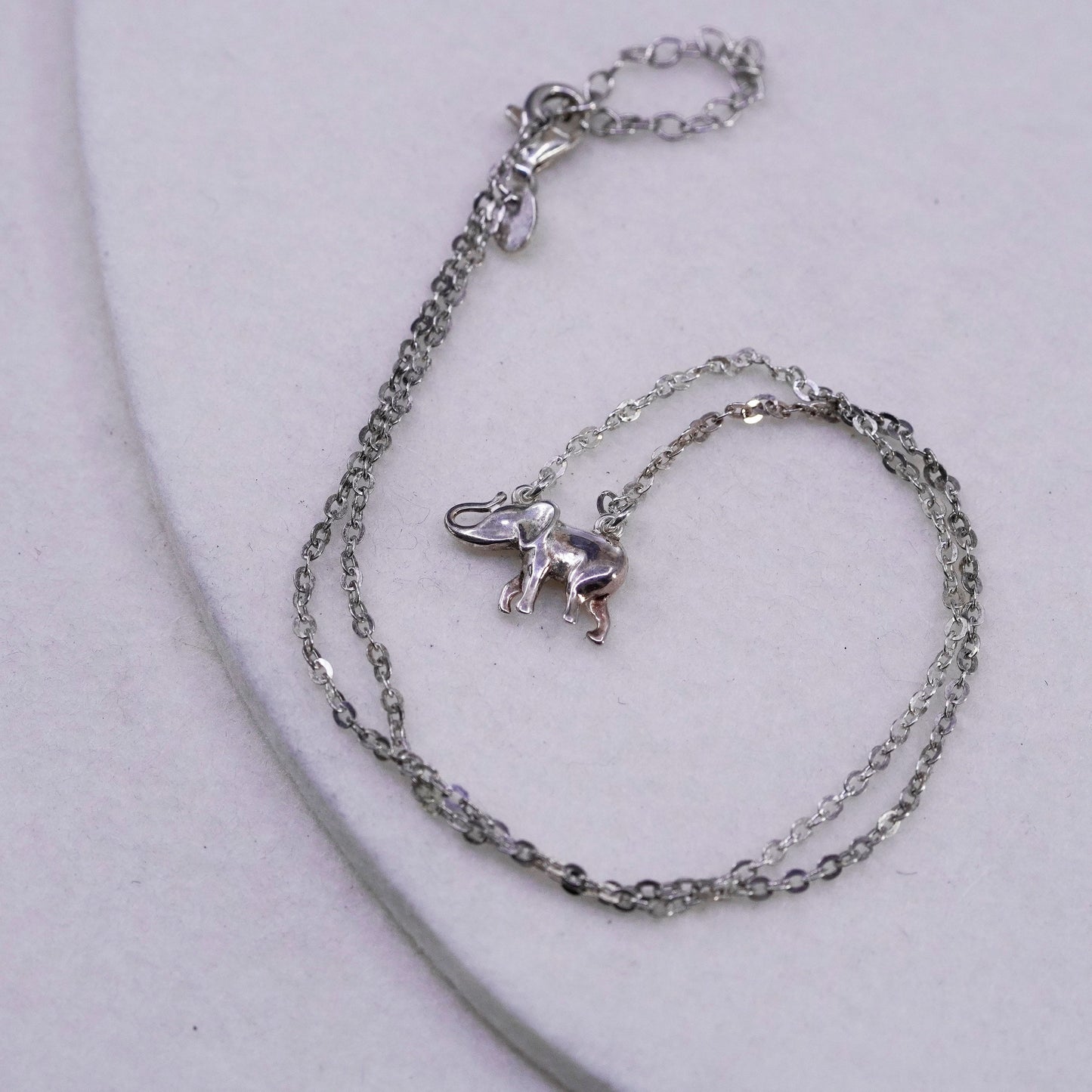 16+2”, Dyadema Sterling 925 silver elongated chain necklace elephant pendant