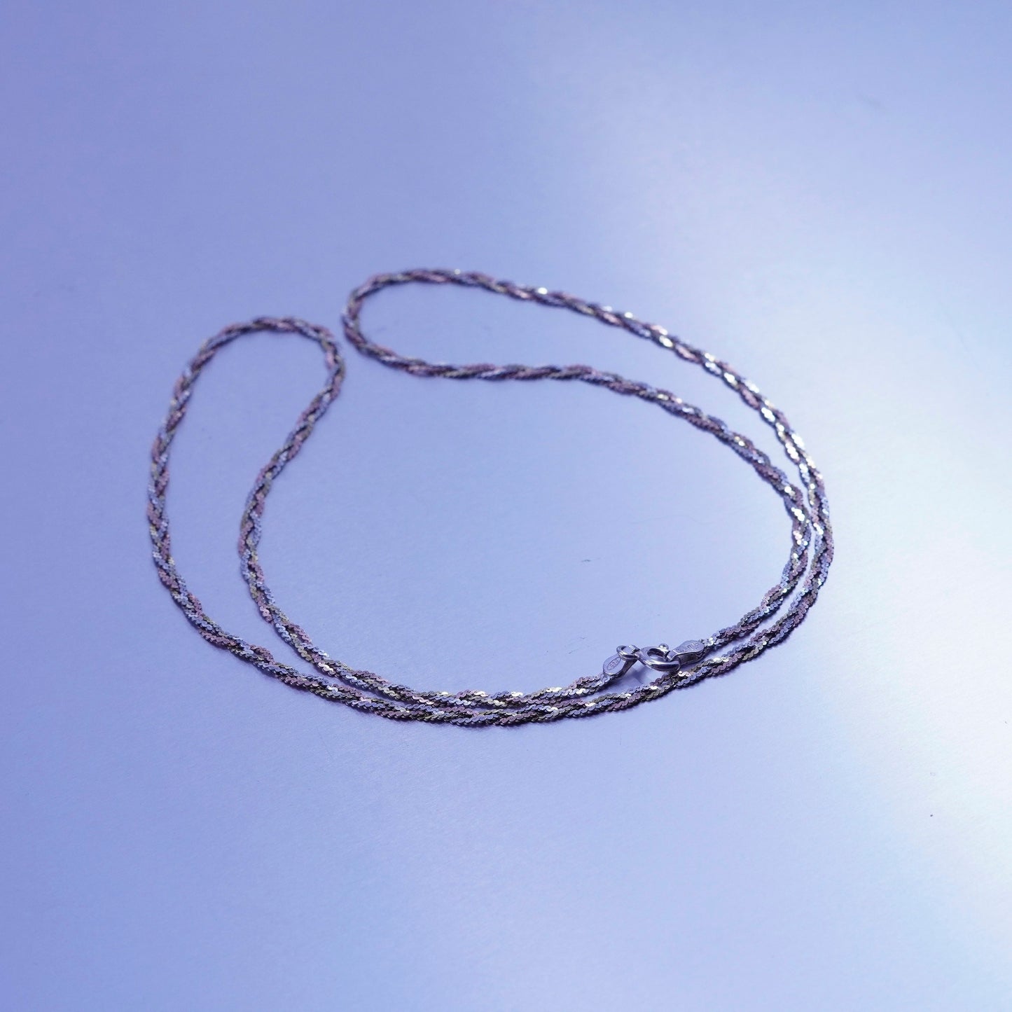 24” 3mm, vintage Italy two tone Sterling 925 silver twisted s chain necklace