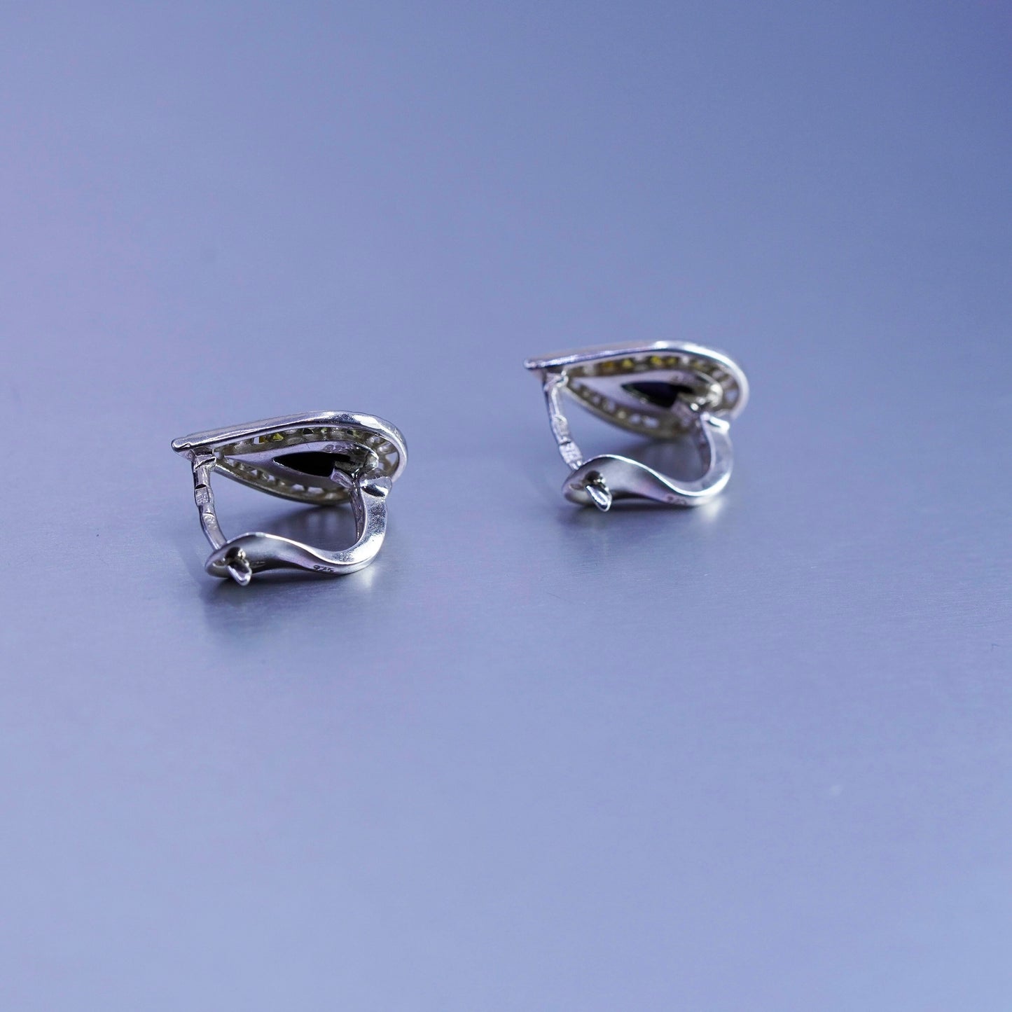 Vintage Sterling 925 silver handmade earrings, filigree studs w/ teardrop Amber