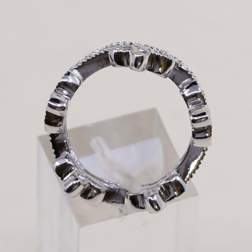 Size 7.25, Vtg Sterling Silver Handmade Wedding Ring, 925 Band W/ Cz Inlay