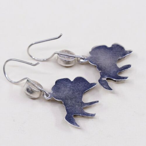 Vtg Handmade 925 Sterling Silver Earrings W/ Puffy Horse Dangles W/ Moonstone