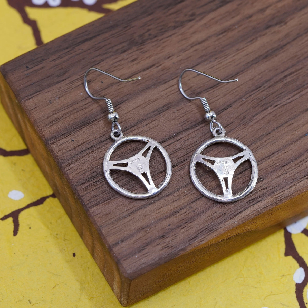Vintage Sterling silver handmade earrings, 925 wheel dangle