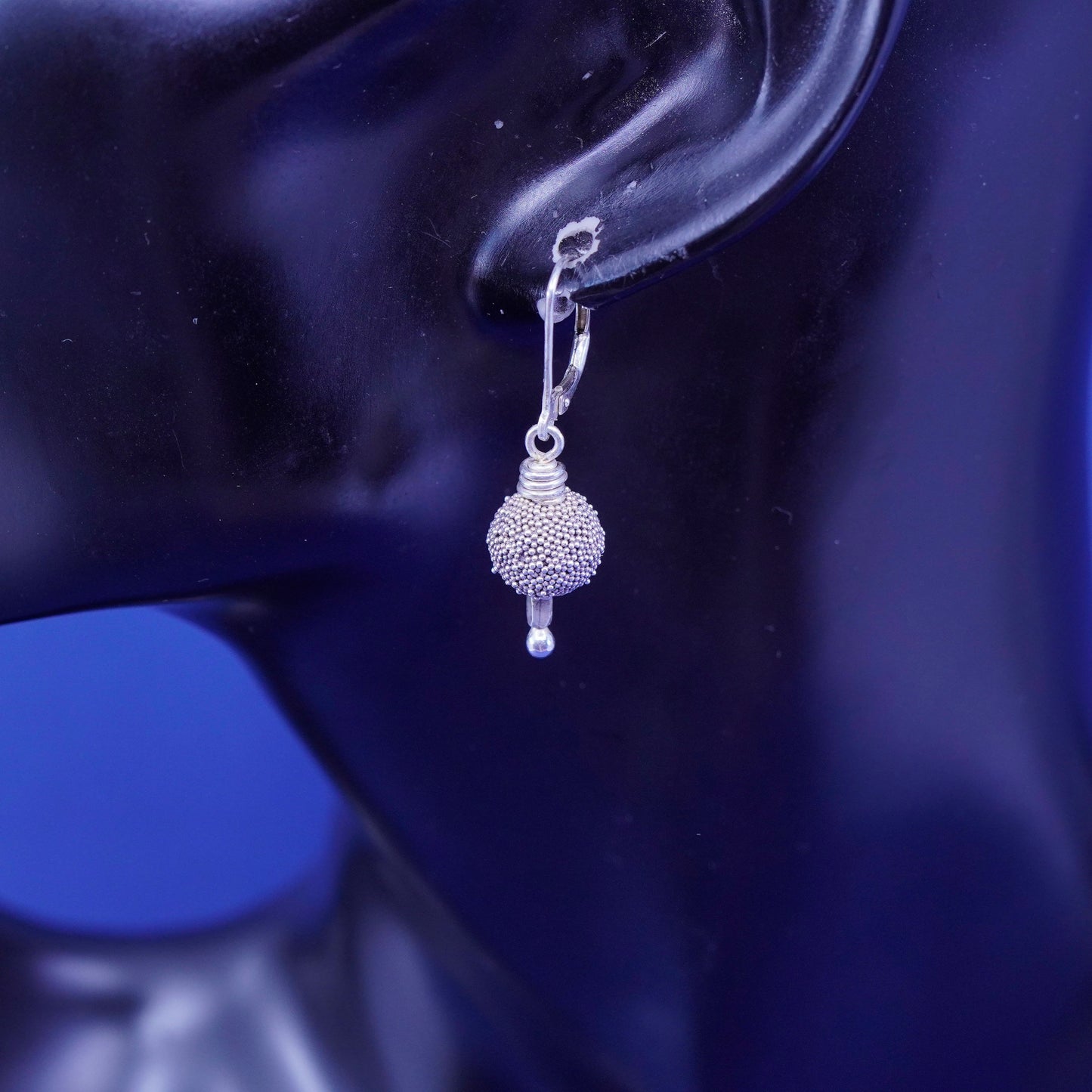 Vintage sterling silver handmade earrings, 925 Bali beads drop