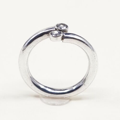 Sz 8.5, Vtg Sterling Ring, 925 Silver Handmade Engagement Band Ring W/ CZ,