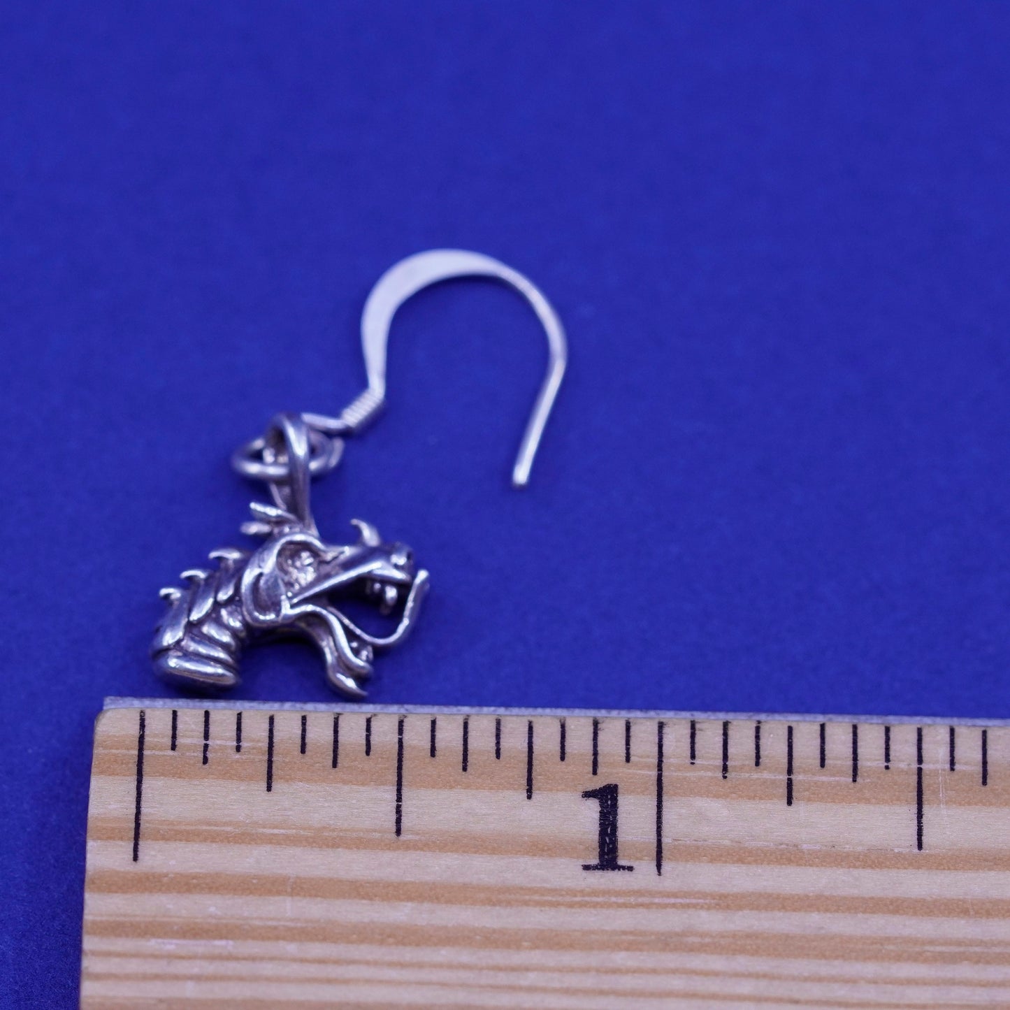 Vintage Sterling silver handmade earrings, 925 dragon head dangled