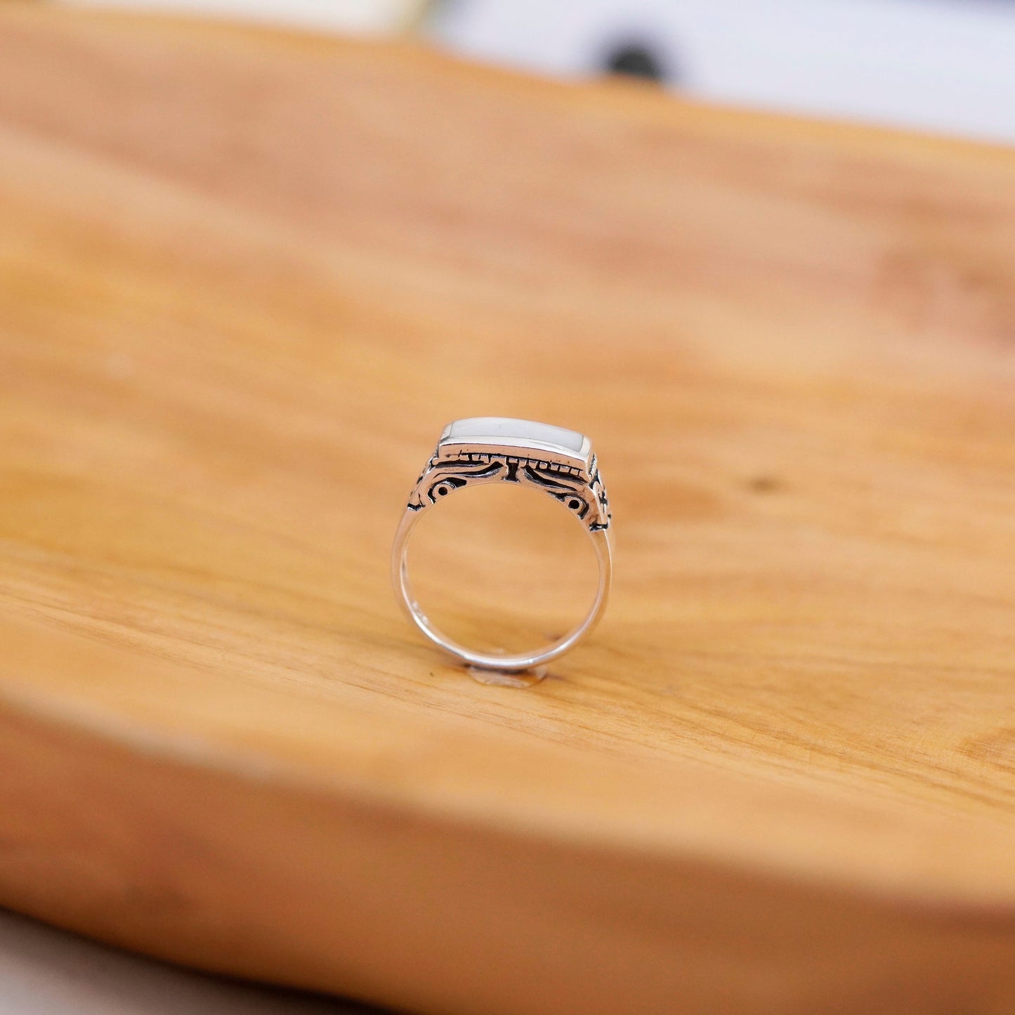 Size 8.5, southwestern Sterling 925 silver handmade ring with mother of pearl