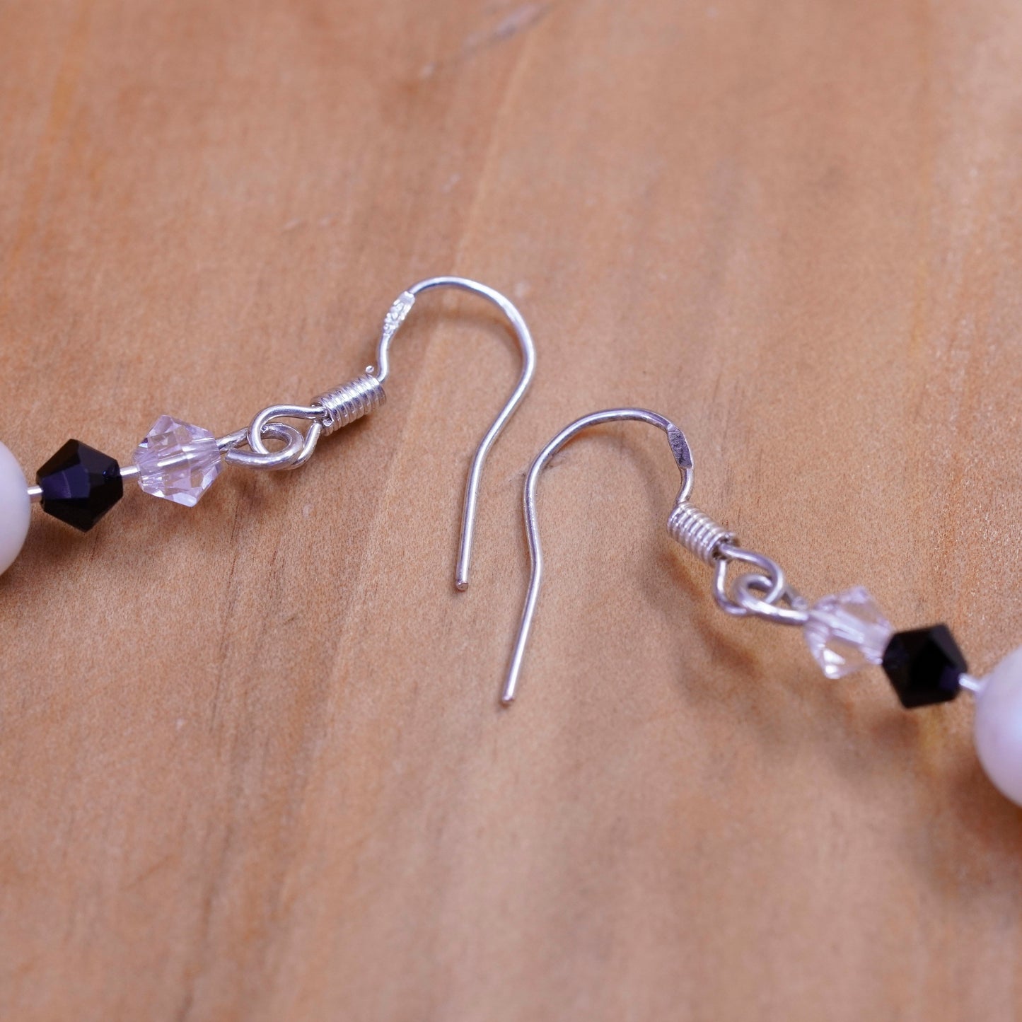 Vintage Sterling 925 silver handmade earrings with obsidian pearl