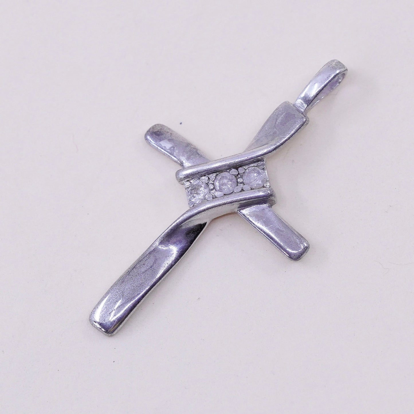 Vintage sterling silver pendant, 925 cross handmade pendant with Cz
