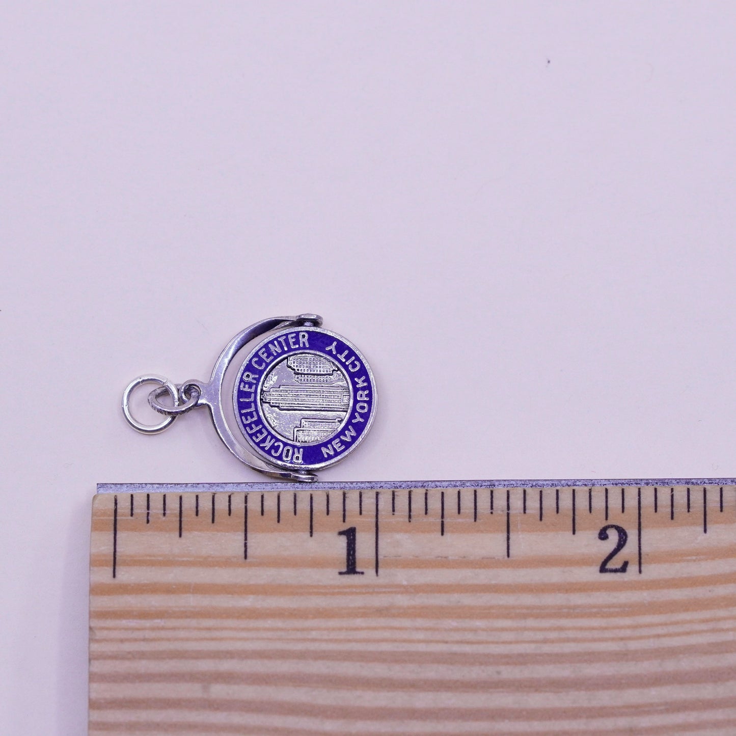 vtg Sterling 925 silver handmade pendant New York Empire State spinner charm
