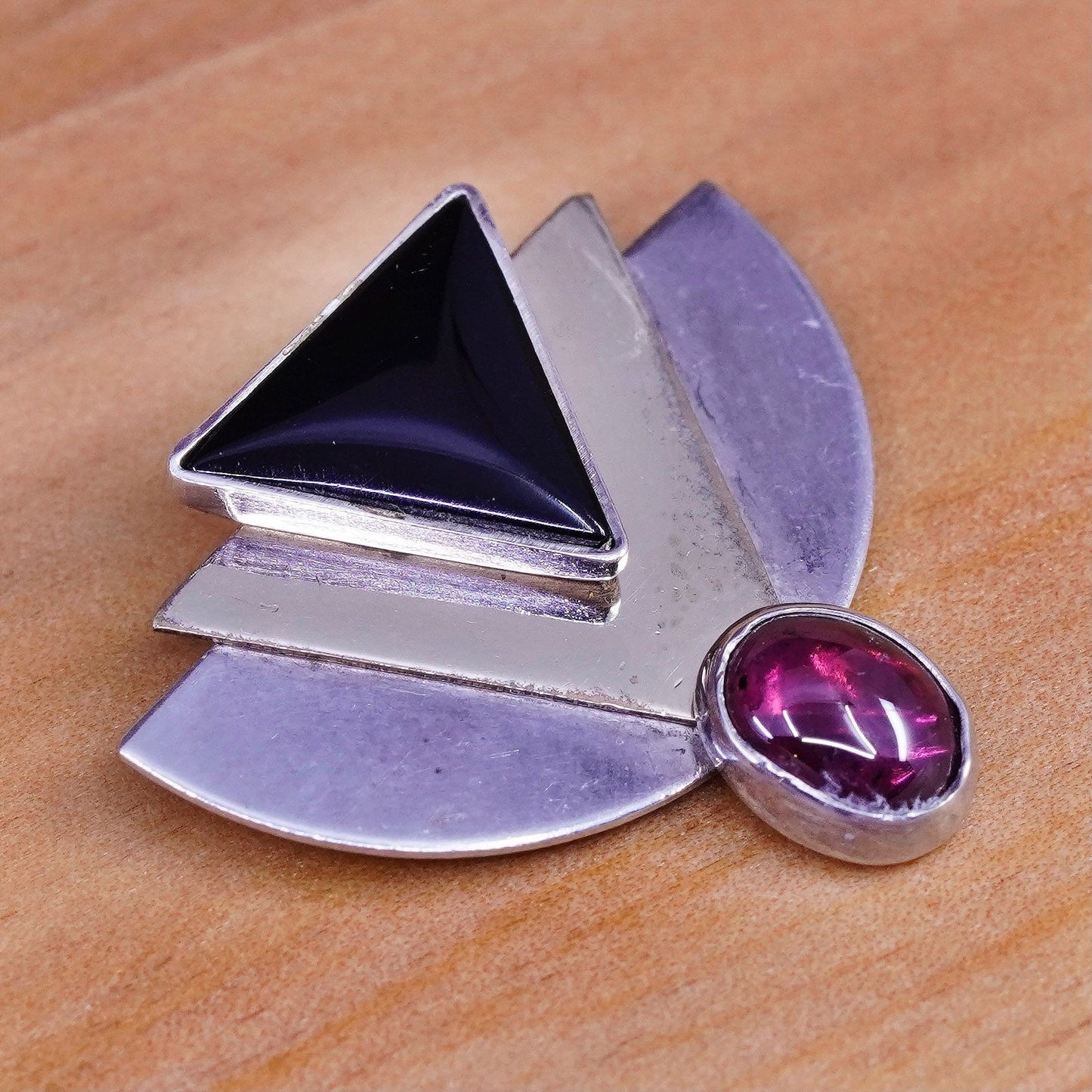 Vintage PJP gold filled modern Sterling 925 Silver Handmade Pendant onyx garnet