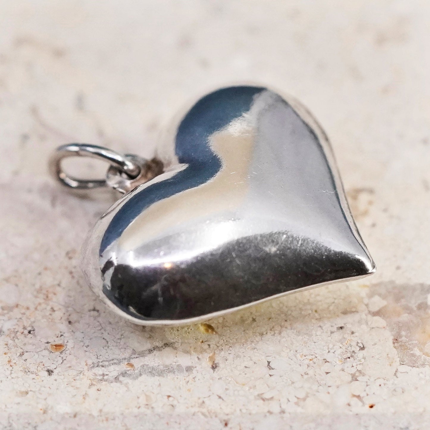 Vintage Sterling silver handmade pendant, puffy 925 heart