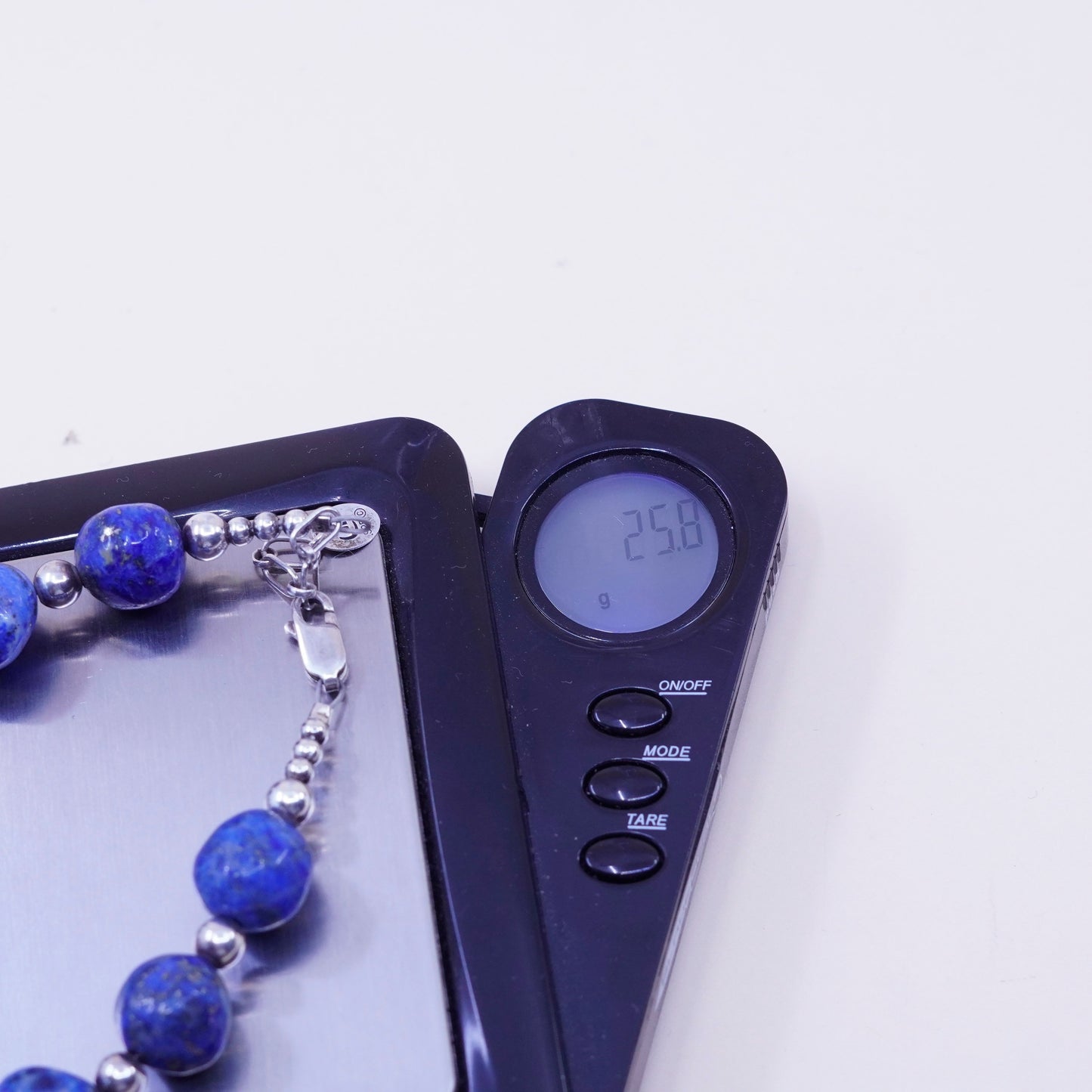 7.5+1”, Vintage Sterling 925 silver Handmade bracelet 10mm lapis lazuli beads