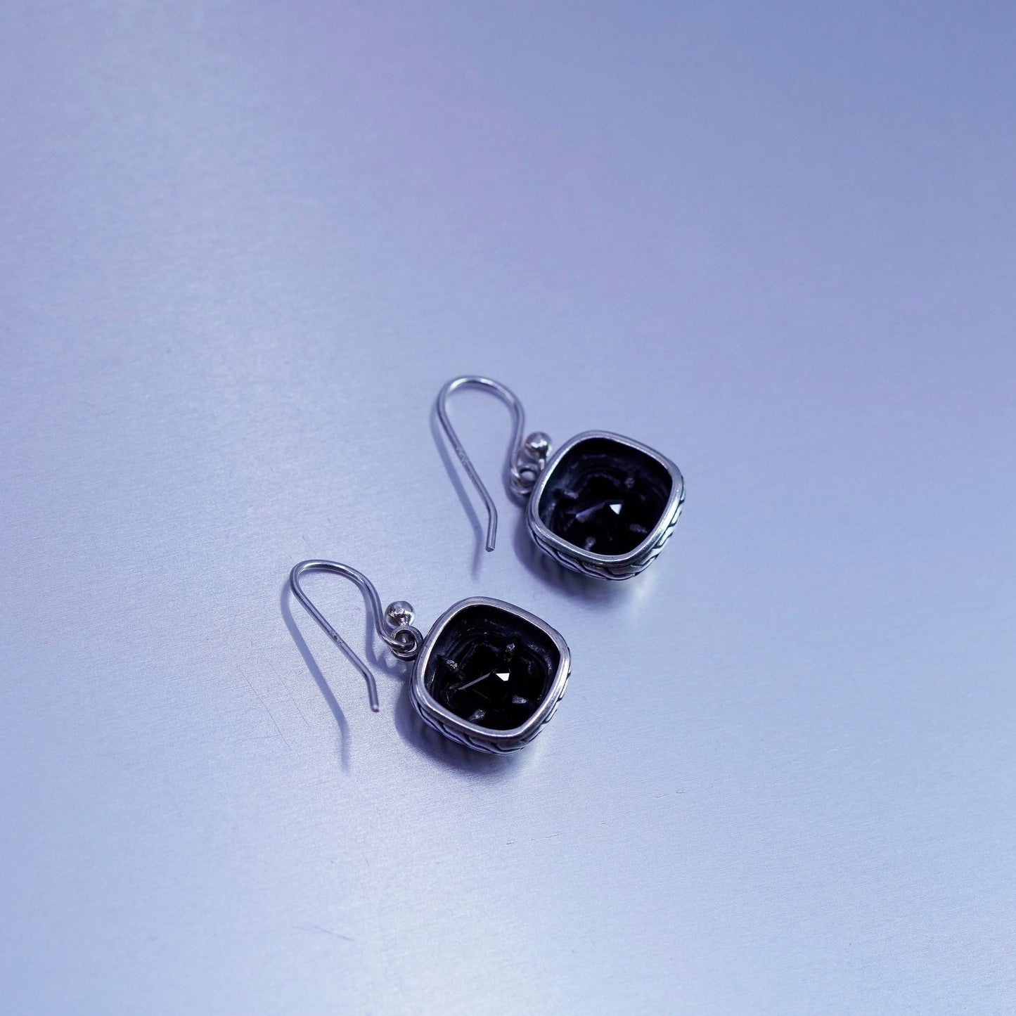 Vintage Sterling 925 silver handmade earrings with hematite and cable around