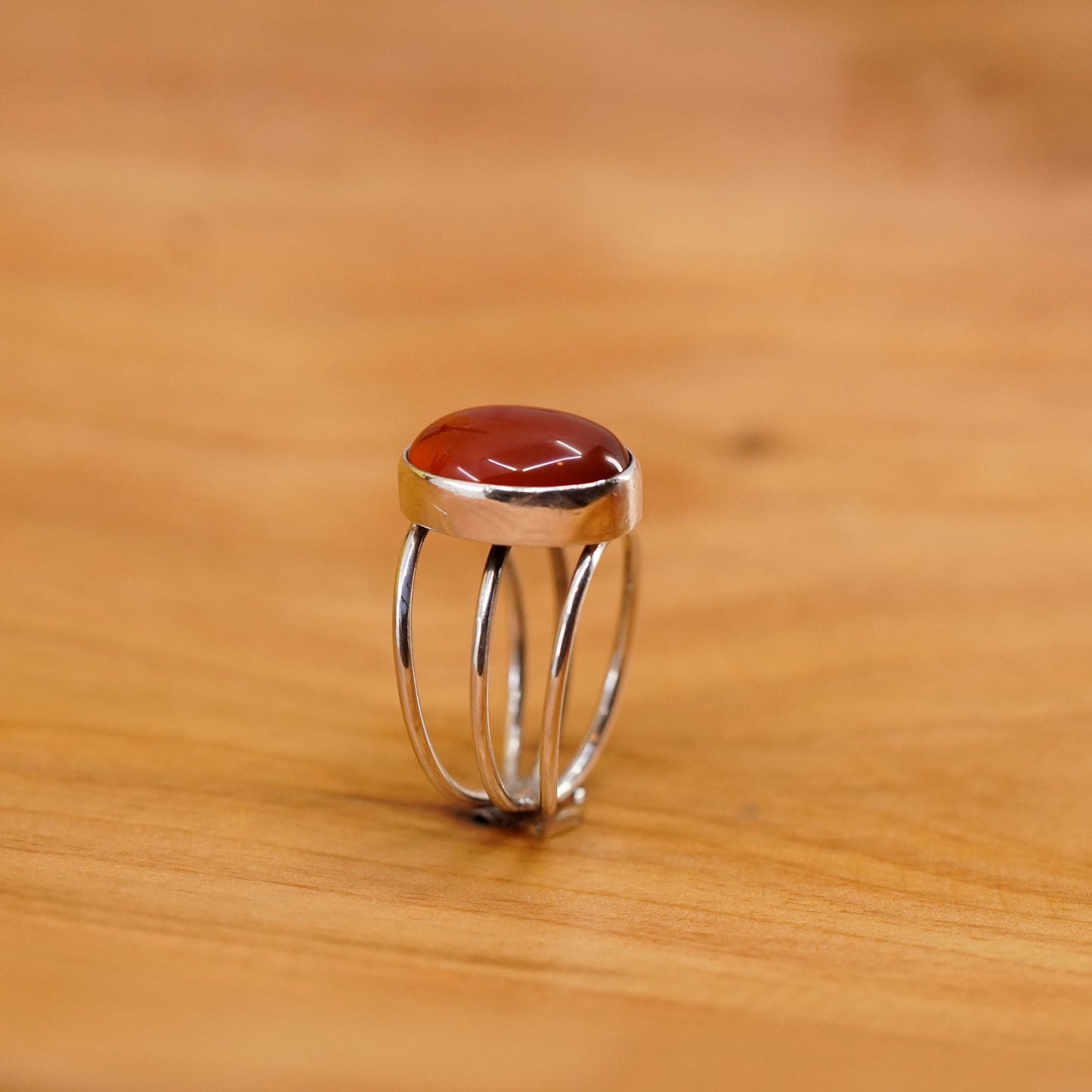 Size 6, vintage Sterling silver handmade ring with oval carnelian