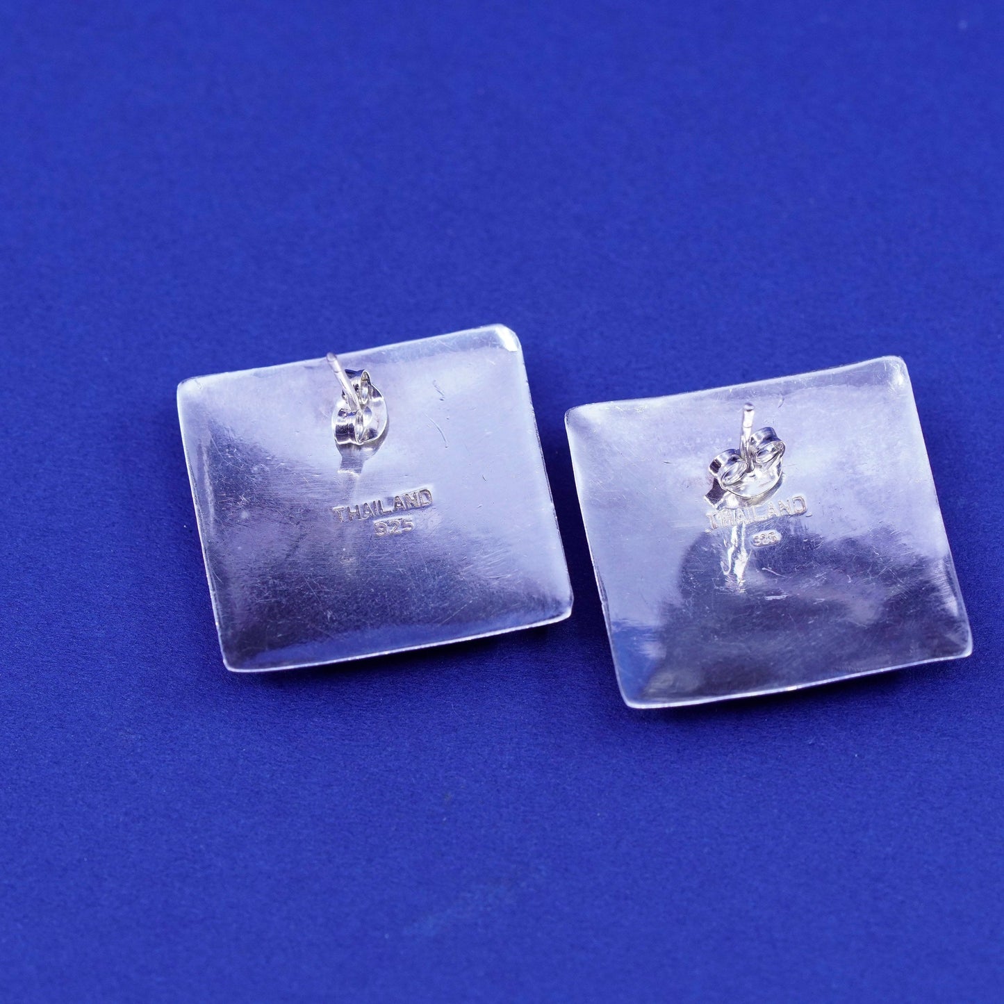 vtg sterling 925 silver handmade earrings, Thailand 925 square studs w/ onyx