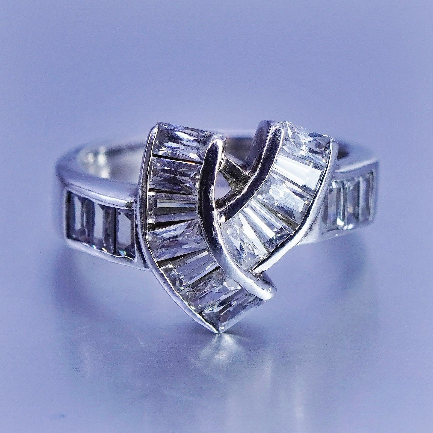 Size 7.25, vintage Sterling 925 silver handmade engagement ring with Cz