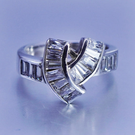 Size 7.25, vintage Sterling 925 silver handmade engagement ring with Cz