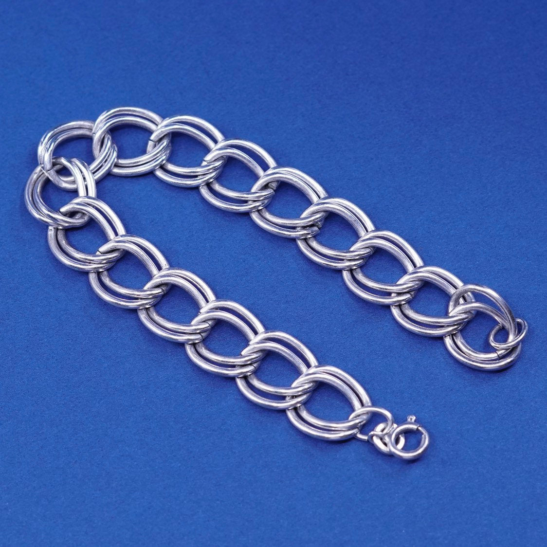 7" 13mm automark Sterling silver handmade charm bracelet, 925 double curb chain