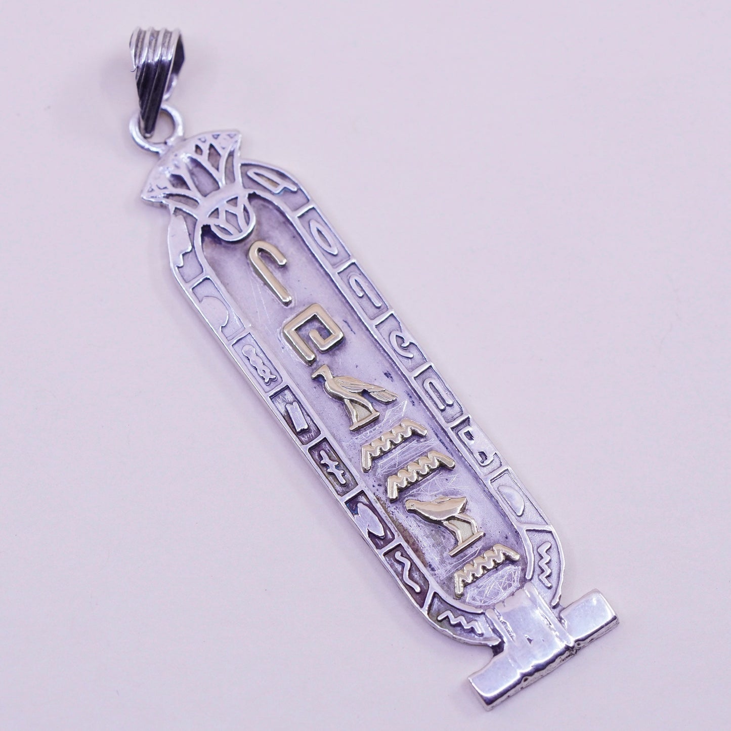 Vintage two tone Sterling silver handmade pendant, Egyptian 925 ankh pendant