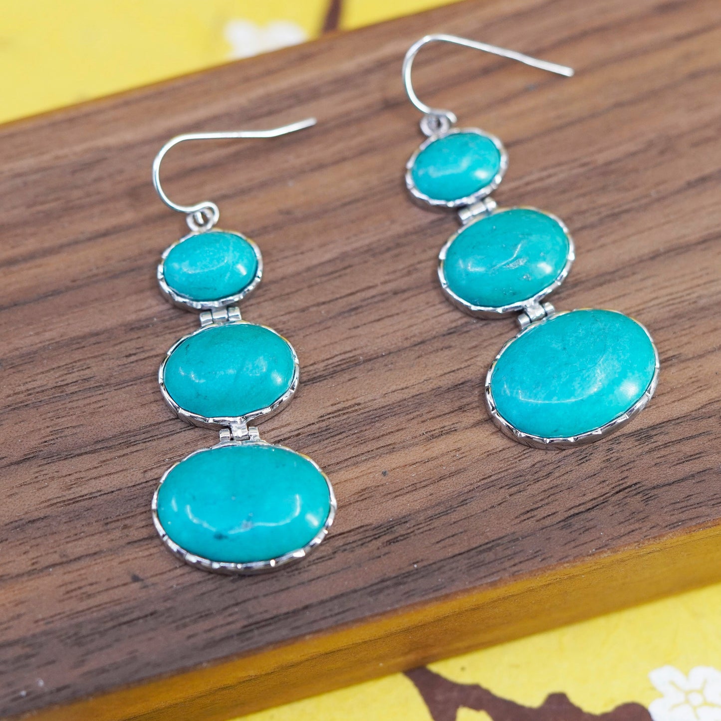 Vintage LUC Sterling 925 silver handmade oval earrings with turquoise