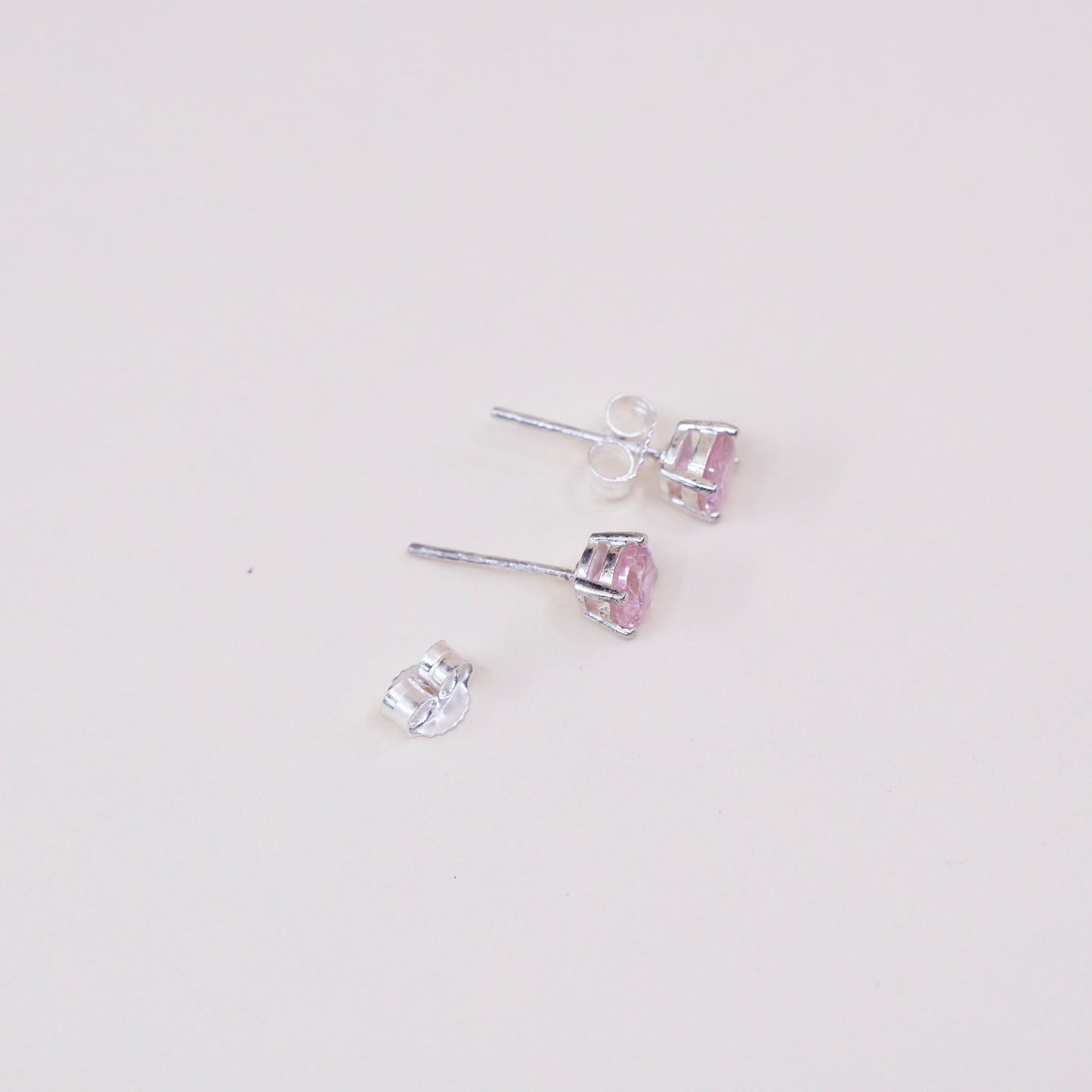 Vintage sterling silver studs with pink Cz, fashion minimalist earrings