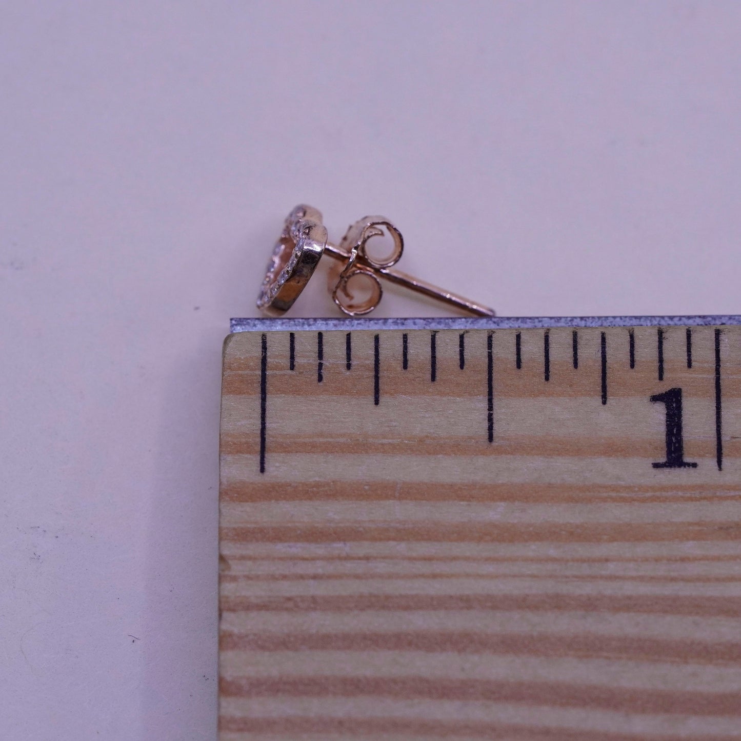 Vintage rose gold over sterling 925 silver heart cz studs, minimalist earrings